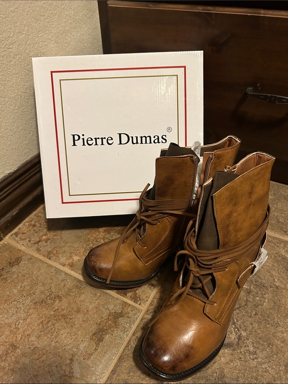 Pierre Dumas Tan Lace-Up Combat Ankle Boots
